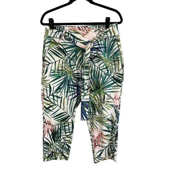 Retro Floral Pant L Green Crop Ankle Tropical Resort Preppy Classic Chic Preppy - Picture 1 of 13
